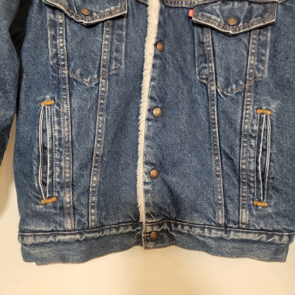 Vintage 90s Levi's Denim Trucker Jacket Sherpa Lined Jean Jacket Winter Medium - Picture 5 of 16